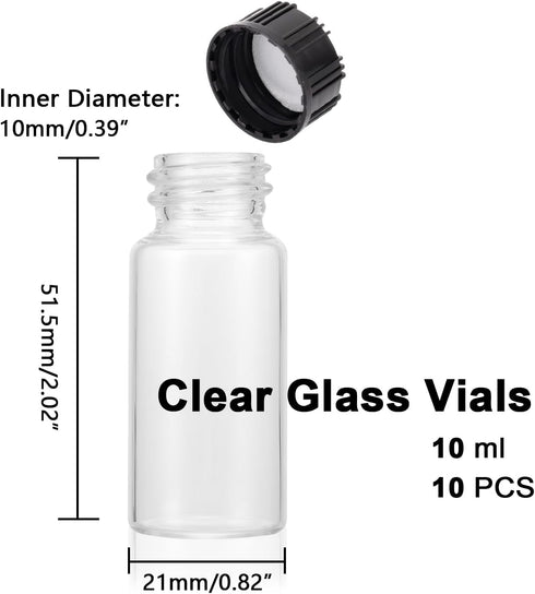 0.3 Oz Clear Glass Vials with Screwcap Empty Bottles Liquid Sample Glass Bottles for Travel, Pack of 10...