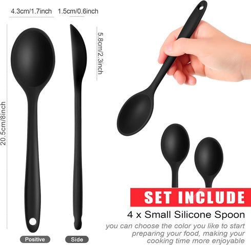 Patelai 4 Pieces Small Multicolored Silicone Spoons Nonstick Kitchen Spoon Silicone Serving Spoon Stirring Spoon for Kitchen Cooking Baking Stirri...