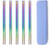 Rainbow 304 Stainless Steel Chopsticks -Reusable Multicolor Lightweight Stainless Steel Polished Chopsticks - Metal Chopsticks 5 Pairs Set with Ca...