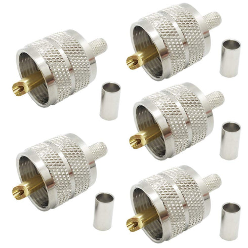 Pack of 5 UHF PL-259 PL259 Male-Plug Crimp Connector Adapter Connector for RG58/U LMR195 (UHF Male Crimp RG58)...