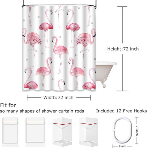 ArtSocket Shower Curtain Watercolor Bath Pink Flamingos Grey Polka Dots Chic Tropical Home Bathroom Decor Polyester Fabric Waterproof 72 x 72 Inch...