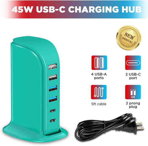 USB Charger Block Upoy, Charging Station for Multiple Devices Apple, USB Hub Power Strip Multiple Ports, Power Block Adapter for Phone, Tablet, Ea...