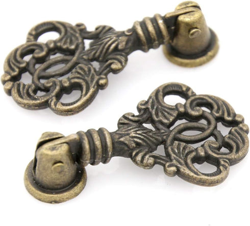 4 PCs Vintage Pendant Pull Handles - Antique Brass Drop Pulls for Cabinet Dresser Wardrobe - Height 2-13/64" (56 mm), Pendant Width 1-17/64" (3.2 ...