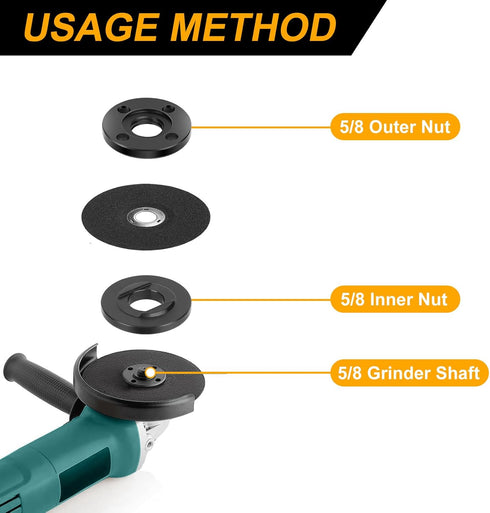 7PCS Angle Grinder Nut Angle Grinder Flange Wrench, 5/8-11 Flange Metal Lock Nut, Compatible with Bosch Black & Decker Ryobi 4.5" 5", Fit for Dewa...