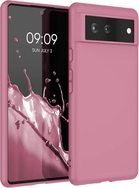 kwmobile Case Compatible with Google Pixel 6 Case - Soft Slim Protective TPU Silicone Cover - Dark Rose...