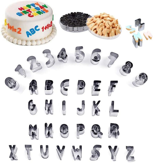 Mini Alphabet Number Cookie Cutters Sets of 37 Pieces Letter Mold Tools for Fondant Biscuit,Cake,Fruit,Vegetables,or Dough Stainless Steel...