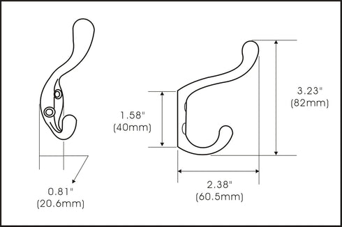 QCAA Premium Quality Heavy Duty Coat and Hat Hook Hanger, 3-3/8", Zinc Die Cast, Satin Nickel, 5 Pack, Made in Taiwan...