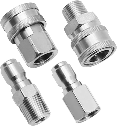 2 Sets 3/8 Inch NPT Stainless Steel Pressure Washer Quick Connect Plug Coupler Kit, Male and Female Fittings with Internal and External Threads...