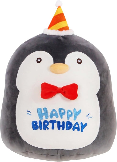 16 inch Happy Birthday Penguin Plush Pillow, Soft Penguin Plushies Toy, Cute Ocean Stuffed Animal Home Room Decoration Birthday Party Gift for gir...