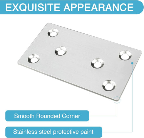 6PCS 3.11'' x 1.57'' Mending Plates, Flat Metal Bracket with Holes, Stainless Steel Connector for Wood Desk Chair Cabinet Drawer Closet Frame Furn...