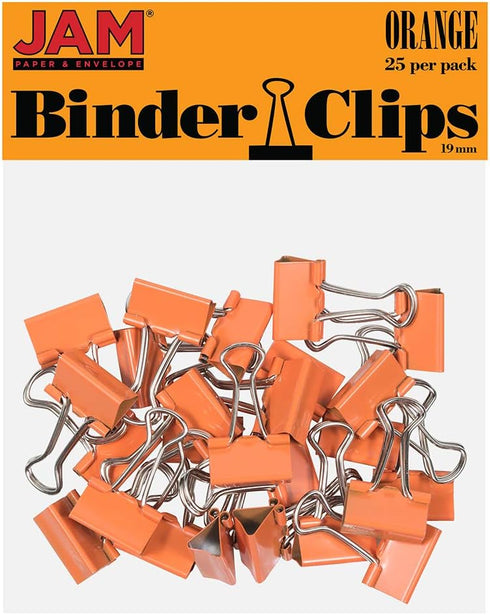 JAM PAPER Colorful Binder Clips - Small - 3/4 Inch (19 mm) - Orange Binderclips - 25/Pack...