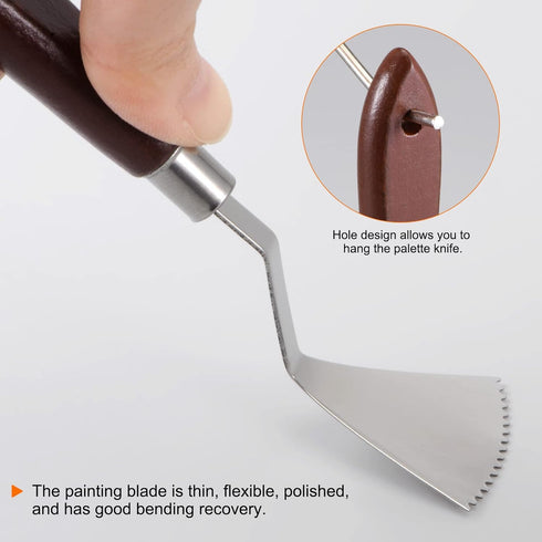 4pcs No.1 Palette Knives 33mm Width Stainless Steel Triangular Toothed Spatula Painting Pallet Knife with Wood Handle for Oil Acrylic Canvas Mixin...