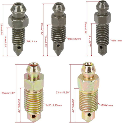 10Pcs M6x1mm M7x1mm M8x1.25mm M10x1mm M10x1.25mm Banjo Bolt Bleeder Screw with Cap for Motorcycle Brake Master Cylinder...