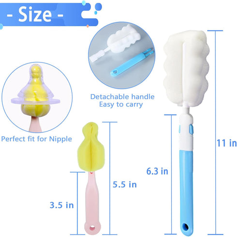 INVODA Cleaning Brush Set, 8PCS Portable Bottle & Nipple Brushes Sponge Material, Soft & Fluffy Texture, Comfortable Grip, Hanging Holes, BPA Free...