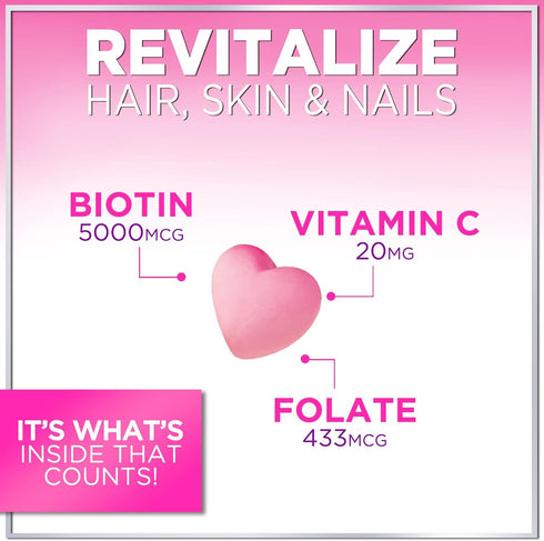 Hair Vitamins Gummy with Biotin 5000 mcg Vitamin E & C to Support Hair Growth, Non-GMO, for Thicker, Stronger & Beautiful Hair, Skin & Nails, Hair...