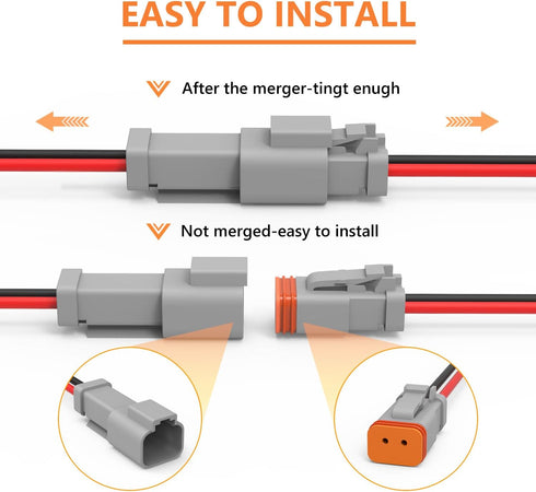 Deutsch DT 2 Pin Connector 5 Sets - 2 Way DT Automotive Waterproof Male Female Plug Wiring Harness for Car, Truck, Boats, LED Work Light, 16 AWG. ...