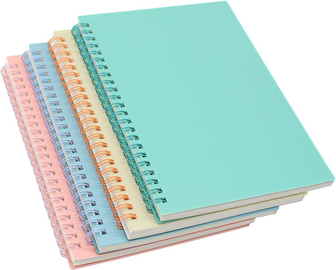 Yansanido Spiral Notebook, 4 Pcs A5 Thick Plastic Hardcover 8mm Ruled 4 Color 80 Sheets -160 Pages Journals for Study and Notes (Light Pink,Light ...