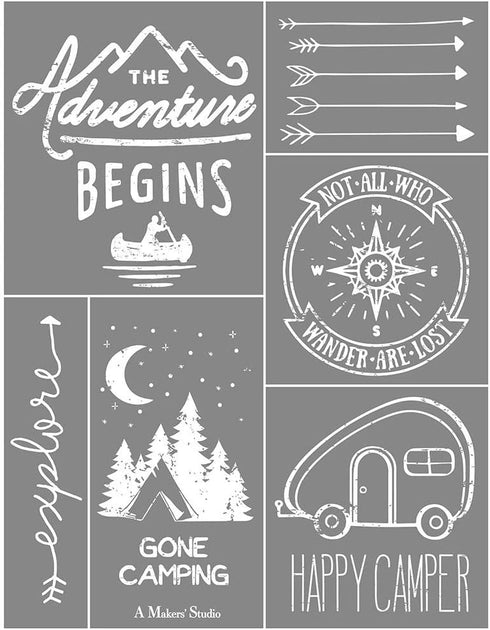 A Makers’ Studio | Tri Mesh Adhesive Stencil | Adventure | Reusable | DIY Art and Craft Stencils | Multi-Surface Adhesion | 8.5 x 11...