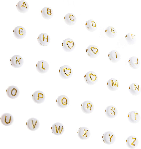 500 Pcs Acrylic Alphabet Letter Beads Gold On White Name Bracelets for Jewelry Making (goldonwhite) (goldonwhite)...
