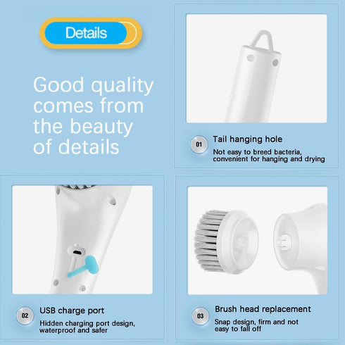 Cordless Electric Spin Cleaning Power Scrubber with 5 Replaceable Brush Heads?Handheld Shower Scrubber for Bathtub, Floor, Wall, Tile, Toilet, Win...