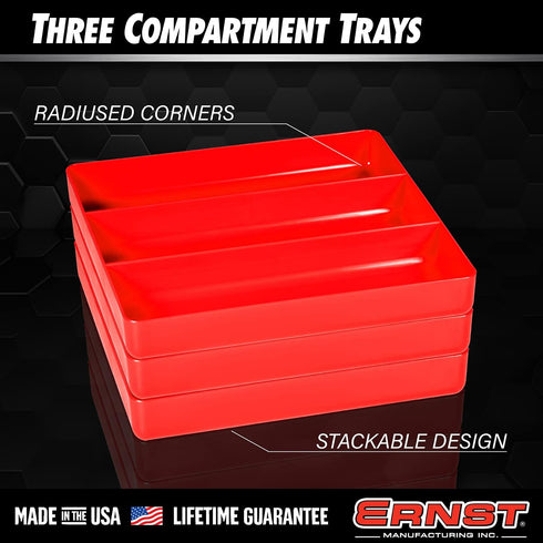 Ernst Manufacturing Toolbox Tray: Stackable Garage Organizer Tray in Green with 3 Compartments - Ideal for Trades, Mechanics, Electricians, Plumbe...