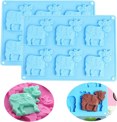 2 Pack Cow Chocolate Molds, Dairy Cattle Cake Pan Silicone Candy Fondant Biscuit Cookie Baking Mold Soap Lotion Bars Polymer Clay Mold (Random Col...