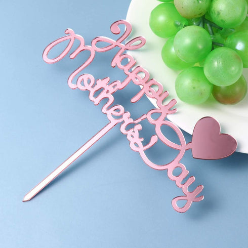 10pcs Happy Mothers Day Cake Toppers Acrylic Cake Picks for Mothers Day Birthday Cake Decoration - Rose Gold...