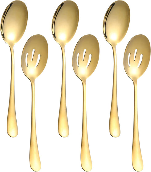 6 Pieces Serving Spoons Set, 8.7 Inch Serving Spoon, Includes 3 Serving Spoons and 3 Slotted Spoons, Stainless Steel Buffet Banquet Spoons, Large ...