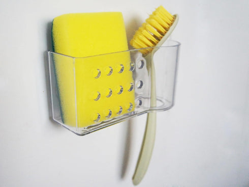 AMUONTY Sponge Holder for Kitchen Sink Suction,Plastic Sink Brush Sponge Caddy Sink Organizer-(5.7" x 2.4" x 3.1"),Clear...