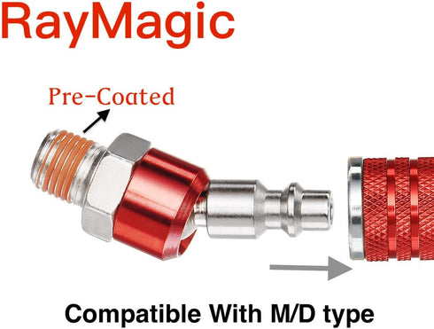 Industrial-Grade 1/4" Swivel Air Plug, 6-Pack 360° Swivel Steel Red Electrophoresis Plug, 1/4-Inch NPT Male Pre-Coated 18-Threads, Air Hose Fittin...