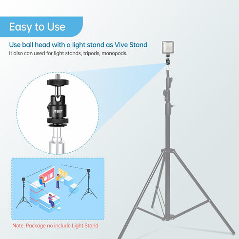 12MM Tripod Ball Head, UTEBIT 360° Rotatable Metal Mini Ball Head with 1/4" hot Shoe, BallHeads Camera Mount Adapter for Sport Camera, Pocket Ligh...