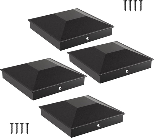 6X6 Post Caps for 5.5inx5.5in Wood Fence Post, Water-Proof UV-Proof Durable PP Plastic Decking Post Top Cap Cover with Mounting Screws, 4 Pcs, Bla...