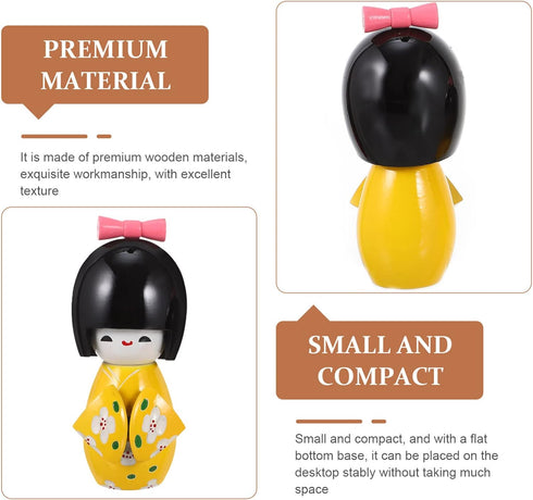 Totority Japanese Sosaku Kokeshi Doll Wooden Japanese Kimono Kokeshi Doll: 1 Set Kimono Dolls Miniature Wood Yellow Japanese Doll Desk Ornament fo...