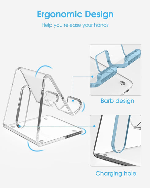 KTRIO 2Pack Acrylic Cell Phone Stand, Clear Phone Holder, Transparent Phone Stand for Desk Phone Dock Cradle Compatible with iPhone 14 13 Pro Max ...