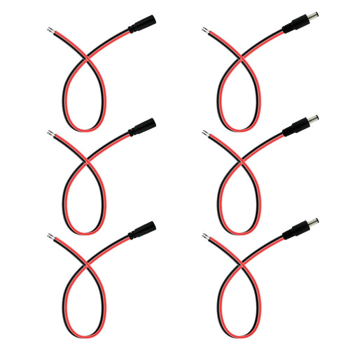 DC5.5x2.1mm, Barrel Connector, Pigtail DC Power Connector, 1V-36V Power Adapter 0.8 Flat Thick and Thickened (1ft-3 Pair Pack)...