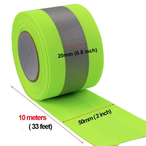 JINBING Silver Sew On Reflective Tape for Clothing Safety Fabric Webbing Trim Strip Green 2" x 33ft...