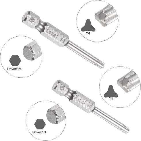 Y4-Y8 Tri-point Screwdriver Bit Set 1/4" Hex Shank 2" Length Magnetic Y Type Screw Driver Power Tool...