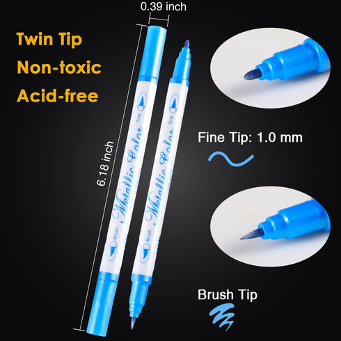 Dual Tip Metallic Marker Pens, Brush and Fine Point Pens for Black Paper, Rock Painting, Easter Egg, Halloween Pumpkin, Card Making, Metal, Cerami...