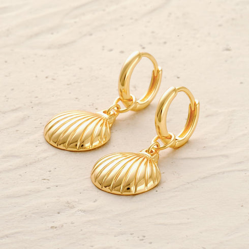MYEARS Women Clam Shell Earrings Gold Huggie Hoop Dangle Drop 14K Gold Plated Small Simple Minimalist Hypoallergenic Everyday Summer Beach Jewelry...
