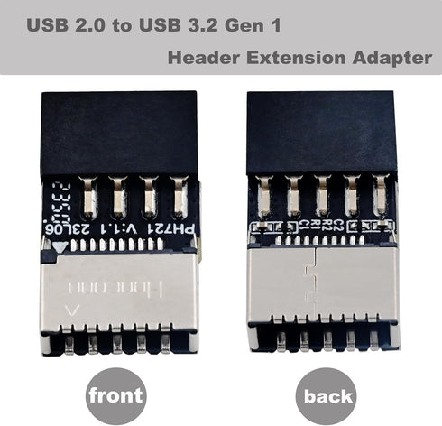 COMeap USB 2.0 to USB 3.2 Gen 1 Header Extension Adapter for Mainboard with Type E Key-A Female Front Panel Socket to 9 Pin Header Internal Conver...