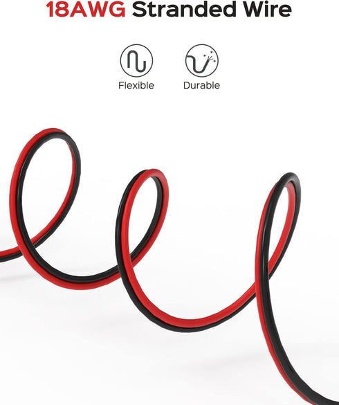 18AWG 2 Wire Electrical Cord JACKYLED 2 Conductor 10M/32.8ft Wire Cord 18 Gauge Flexible Cable for LED Strips Electrical Wire 12V/24V DC Cable, 18...