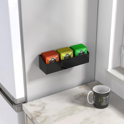 NiHome Magnetic Three-Compartment Acrylic Tea Bag Organizer, Versatile Storage Solution for Tea Bags and Small Items, Durable Sleek Design with Co...