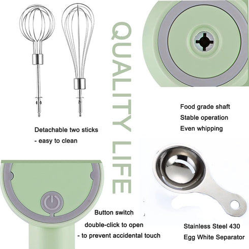 Hand Mixer, Portable Electric Cordless Handheld Mixer, 3-speed Usb Rechargeable with Twin Mixer Whips and Egg Separator for Butter, Cream,Kitchen ...