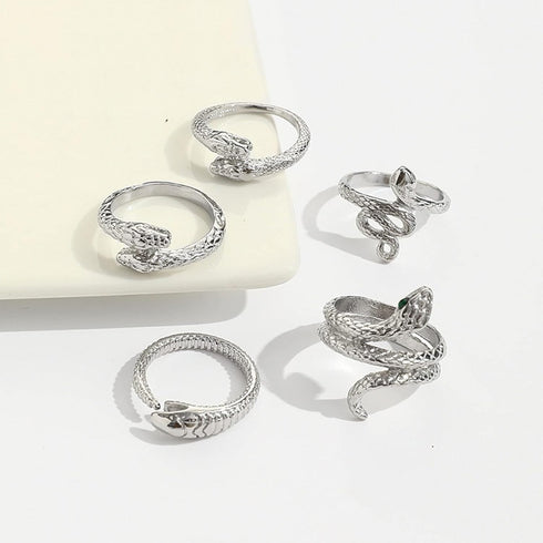 Snake Rings Set Open Serpent Stacking Rings Gothic Animal Band Rings Vintage Silver Adjustable Knuckle Ring Set Jewelry for Women Girls (5 Pcs)...