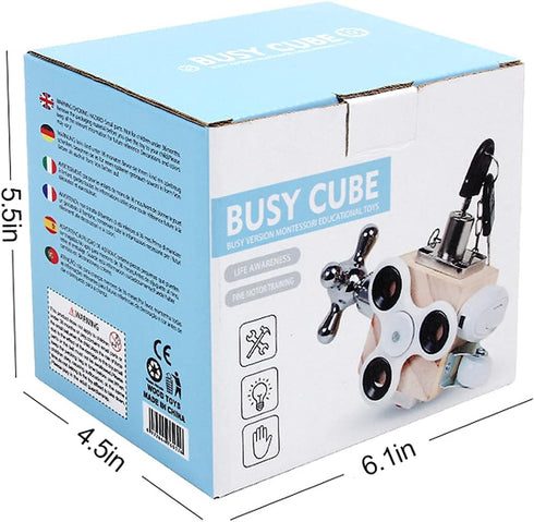 Montessori Busy Activity Cube for Kids, Travel Toy Wooden Busy Board Sensory Toy for Toddlers, Fidget Toy Cube Educational Toy for Learning Life S...