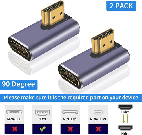 Poyiccot HDMI 90 Degree Adapter 8k, Right Angle HDMI 2.1 Adapter, 48Gbps HDMI Male to Female Adapter Extender Connector Supports 8K@60Hz, 4K@120Hz...