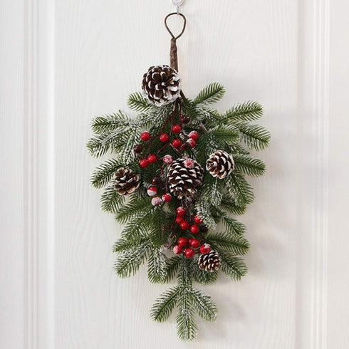 BESTOYARD Artificial 21.7in Christmas Teardrop Swag Pine and Pinecone Teardrop Door Swag Decoration for Holiday Wall Door Window Decor...