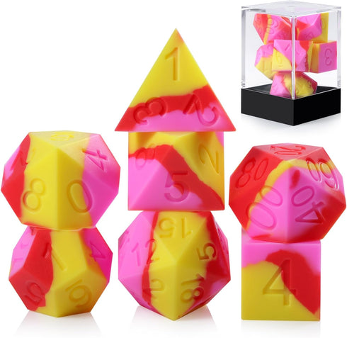 Silicone Dungeons and Dragons Dice Set, DNDND 7PCS Silicone Rubber DND Die with Clear Plastic Display Case for D&D Role Playing Games and Tabletop...