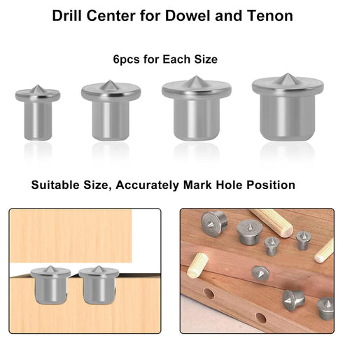 24PCS Dowel Centering Pins for Woodworking, Steel Drill Center for Dowel and Tenon Center Transfer Plugs Point (1/4", 5/16", 3/8", 1/2")...