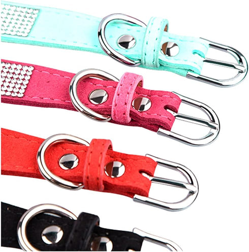 Haoyueer Rhinestone Dog Collar, Cute Dazzling Sparkling Soft Suede Leather Dog Cat Rhinestone Collar Crystal Diamond Pet Dog Puppy Collar (S, Blac...